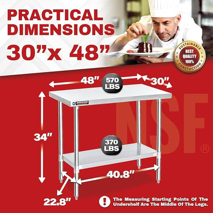 DuraSteel 30x48 Stainless Steel Work Table - Image 3