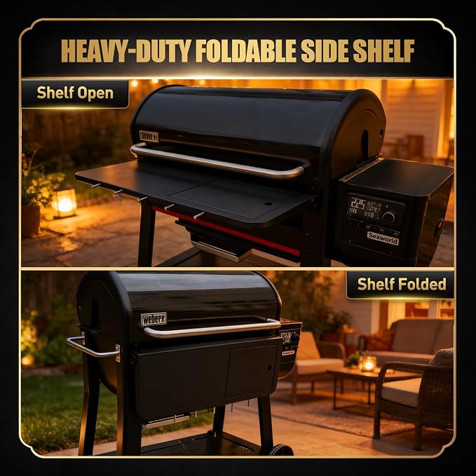 QuliMetal Folding Front Shelf for Weber Searwood XL 600/Smoque XL, Cutting Board - Image 4