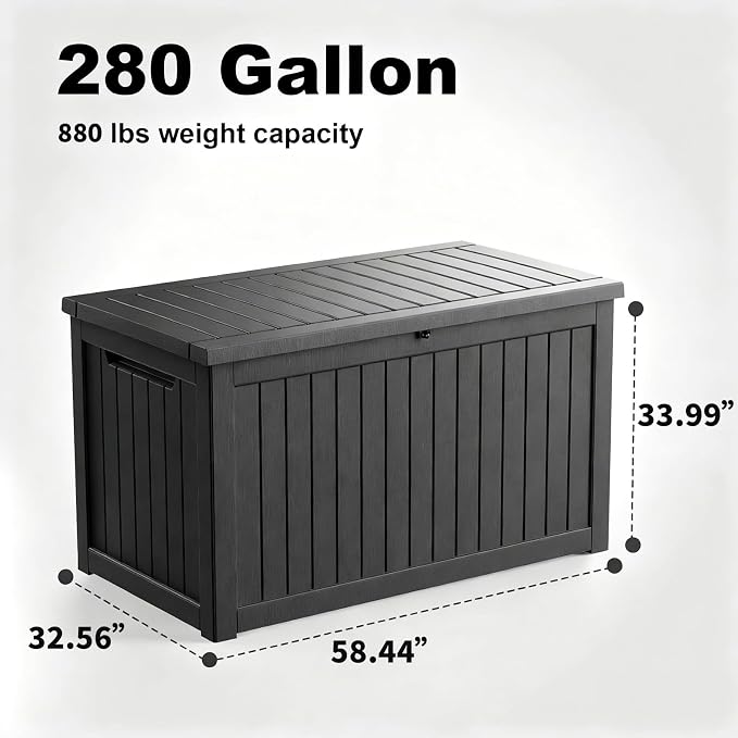 DRATO 280 Gallon Deck Box, Outdoor Large Waterproof Resin Storage Box - Image 2