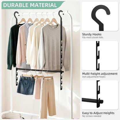 Closet Lower Hanging Bar, Adjustable Width and Height Closet Hanging Organizer - Image 4