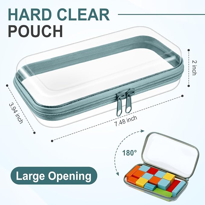Sanwuta 6 Pcs Clear Hard Zipper Case Hard Plastic Zipper Pouches Transparent - Image 2