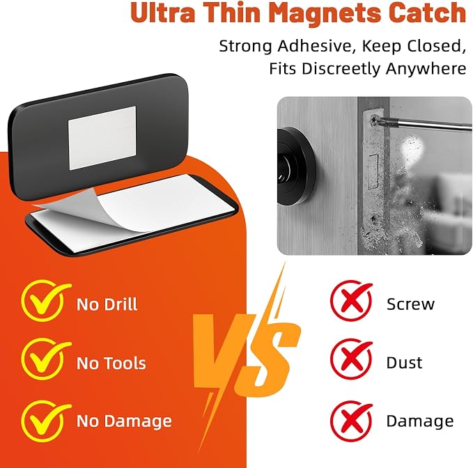 6 Pack No Drill Cabinet Magnetic Catch Black, Jiayi Ultra Thin Cabinet Door - Image 2