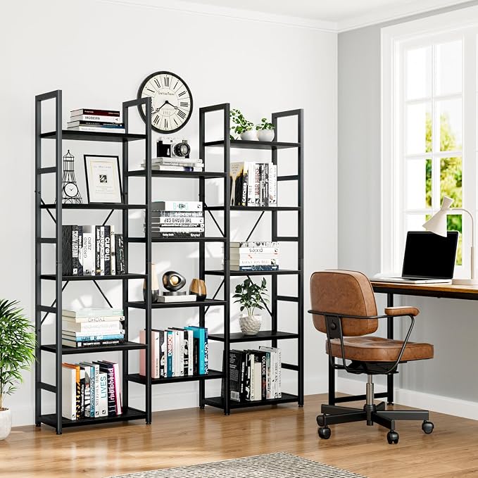 NUMENN Triple Column 5 Tier Bookshelf, Bookcase - Image 2