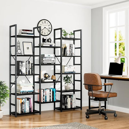 NUMENN Triple Column 5 Tier Bookshelf, Bookcase - Image 2
