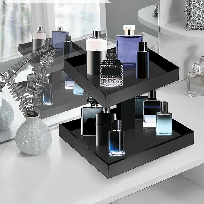 YAGELI Black Perfume Organizer for Men, 2 Tier Acrylic Cologne Rack Stand - Image 4