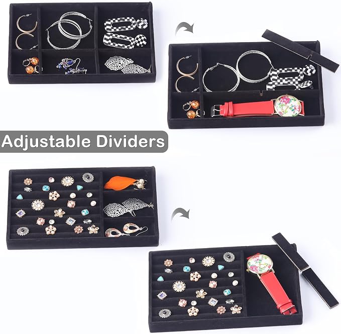 Set of 8 Velvet Jewelry Drawer Organizer Inserts, Stackable Trays - Image 3