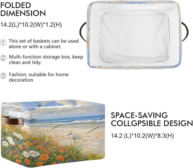 Coastal Flowers Along The Beach Seagull Storage Bins Box Foldable Shelf Basket - Image 2