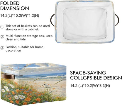 Coastal Flowers Along The Beach Seagull Storage Bins Box Foldable Shelf Basket - Image 2