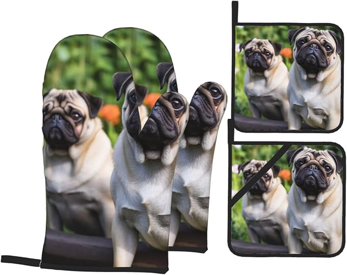 Pugs in The Garden Oven Mitts and Pot Holders 4-Piece Set, Extended Kitchen - Image 7
