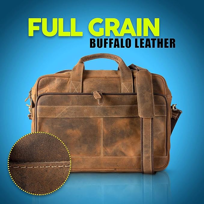 Leather briefcase 18 Inch Laptop Messenger Bags - Image 7