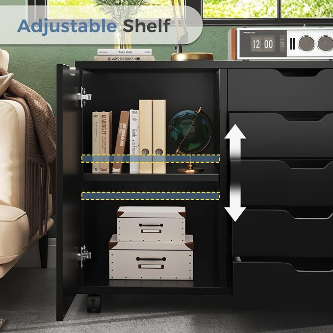 DUMOS 5-Drawer Mobile File Cabinet, Wooden Printer Stand - Image 5