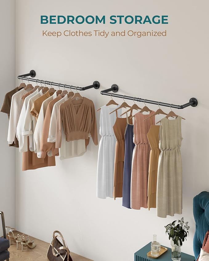 OROPY Industrial Pipe Clothes Rack Wall Mounted Set of 2, 38.4 inches Heavy - Image 4