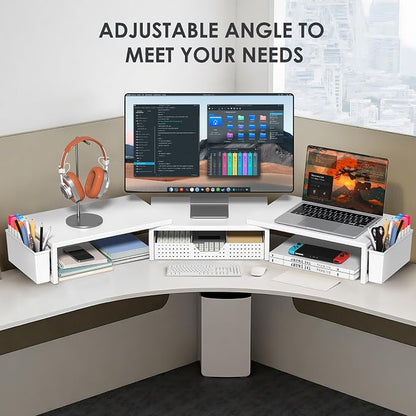 OPNICE White Dual Monitor Stand Riser, Metal Desk Organizers and Accessories - Image 6