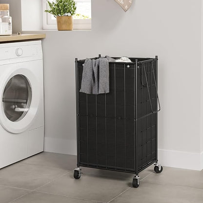 WOWLIVE Laundry Hamper with Wheels, Metal Wire Frame Rolling Laundry Basket - Image 3
