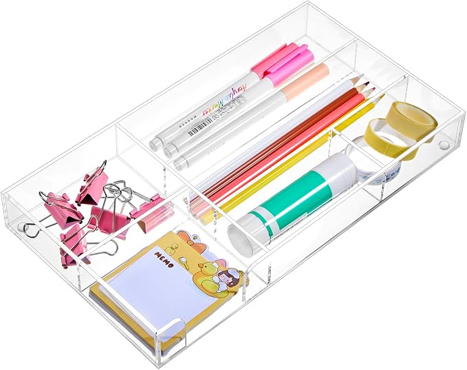 Clear Acrylic Desk Drawer Organizer 11 x 6.1 x 1.38 Inch Storage Tray Organizer by Briwooody