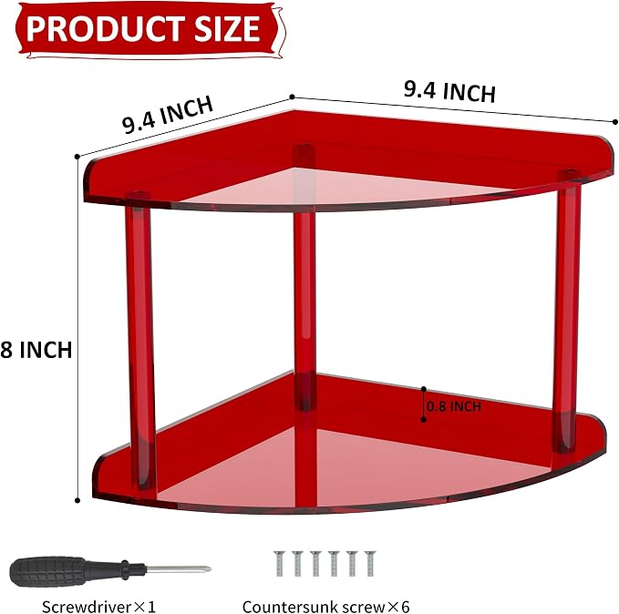 2 Tier Acrylic Corner Shelf Organizer Storage 9.5x9.5x8 Inch, Study Room - Image 2