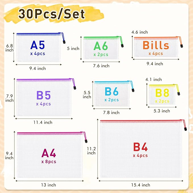 30pcs Mesh Zipper Pouch Bags, 8 Sizes Plastic Zippered Storage Bags - Image 2
