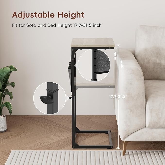 Vagusicc C Shaped End Table, Adjustable Height Small Couch Side Table - Image 7