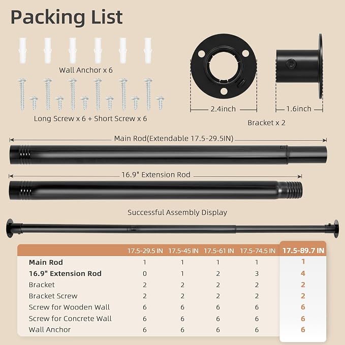 STORAGE MANIAC Closet Rods for Hanging Clothes 17.5 to 89.7 Inches Heavy Duty - Image 4