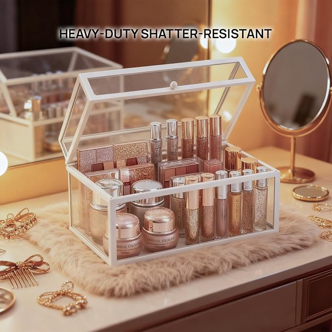 40 Lipsticks Organizer with Lid, Glass Display Box Fits Large Perfume & Skincare - Image 5
