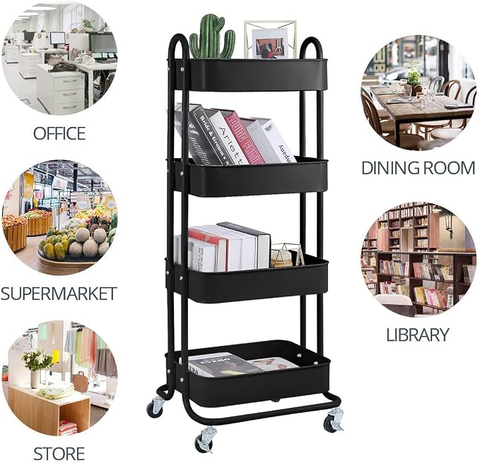 4-Tier Metal Mesh Utility Rolling Cart Storage Organizer Shelf Rack - Image 4