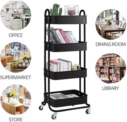 4-Tier Metal Mesh Utility Rolling Cart Storage Organizer Shelf Rack - Image 4