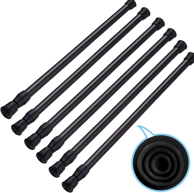 SIQUK 6 Pack Cupboard Bars Adjustable Spring Tension Rods Black Refrigerator by SIQUK