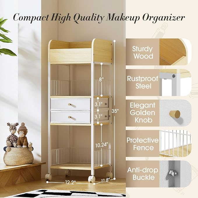TidyStash Rolling Cart with Drawers 4-Tier Storage Cart with Large Drawers - Image 2