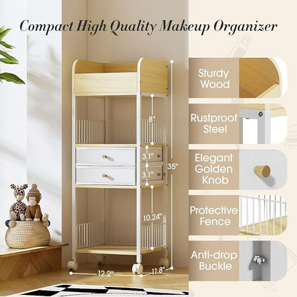 TidyStash Rolling Cart with Drawers 4-Tier Storage Cart with Large Drawers - Image 2