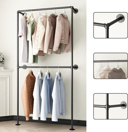 Industrial Pipe Clothing Rack Wall Mounted Garment Rack, Laundry Room - Image 2