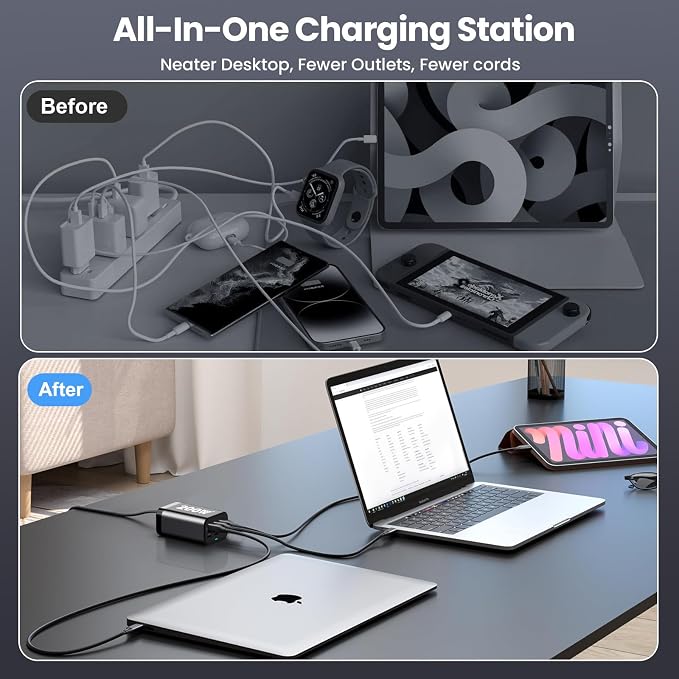USB C Charger Block 200W Multi Port USB Fast Charging Station Hub GaN PPS PD - Image 3
