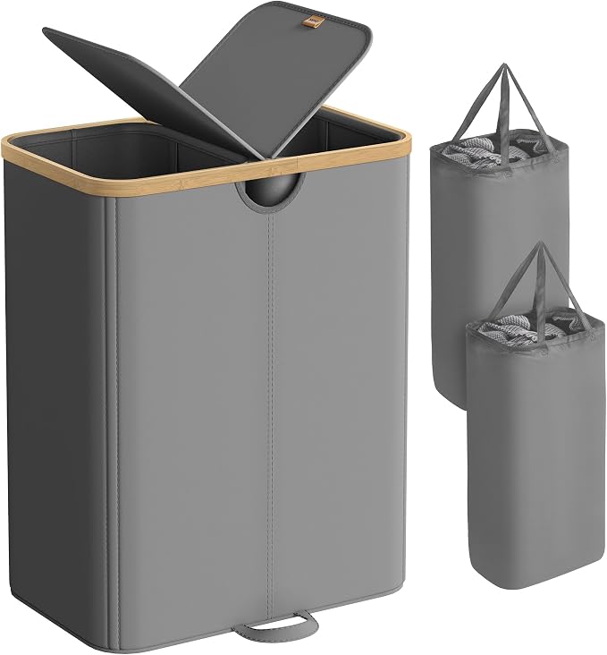 SONGMICS Laundry Hamper with Lids, Laundry Basket with 2 Compartments, 39 Gal. by Unknown