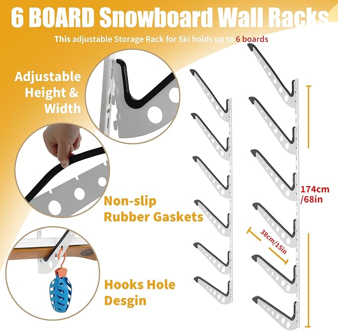 Snowboard Wall Racks, Adjustable Storage Rack - Image 2