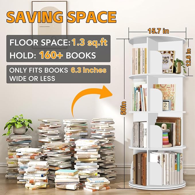 RUNSUNSPRI 4 Tier Rotating Bookshelf Tower, Spinning Bookshelf, Revolving 360° - Image 2