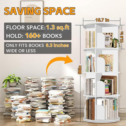 RUNSUNSPRI 4 Tier Rotating Bookshelf Tower, Spinning Bookshelf, Revolving 360° - Image 2