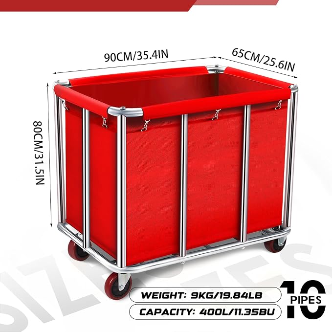 Commercial Laundry Cart on Wheels, 11.35 Bushels Large Laundry Roller, Heavy - Image 2