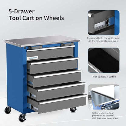 LARBANKE 5-Drawer Rolling Tool Chest, Tool Cabinet on Wheels - Image 5