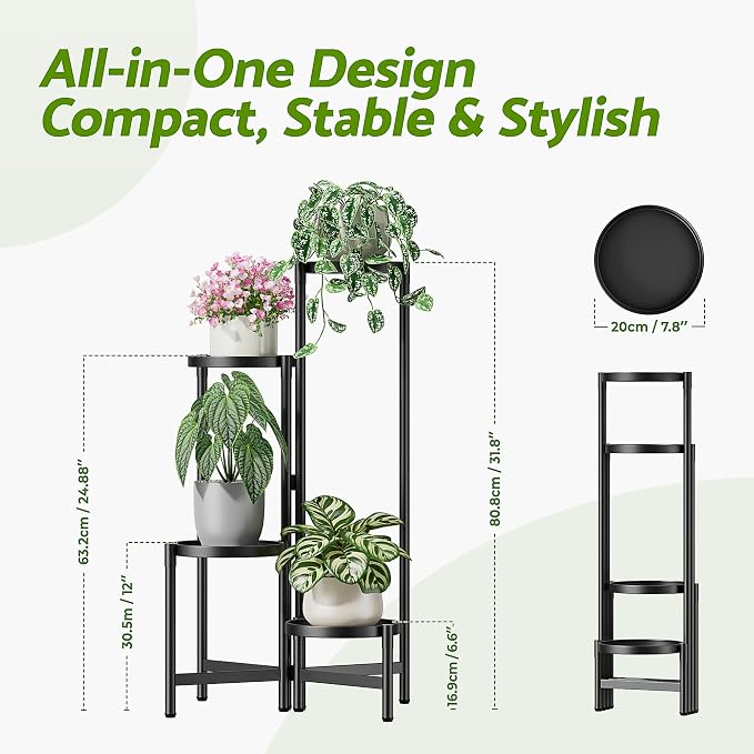 Tiered Plant Stand Indoor for Multiple Large Planter, 4 Tier Metal Corner Plant - Image 3