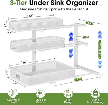Under Sink Organizer 3 Tier, 2 Pack L-Shaped Pull-Out Cabinet Organizer - Image 4