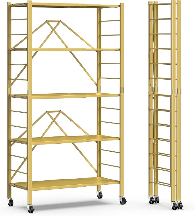5 Tier Foldable Storage Shelves, Expandable Folding Shelving Units by Himix