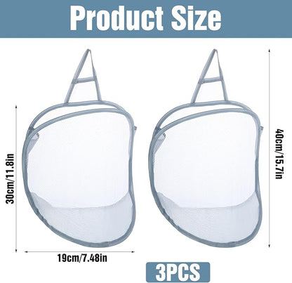 3 Pack Mesh Hanging Laundry Hamper, Small Foldable Laundry Baskets | Wall - Image 2