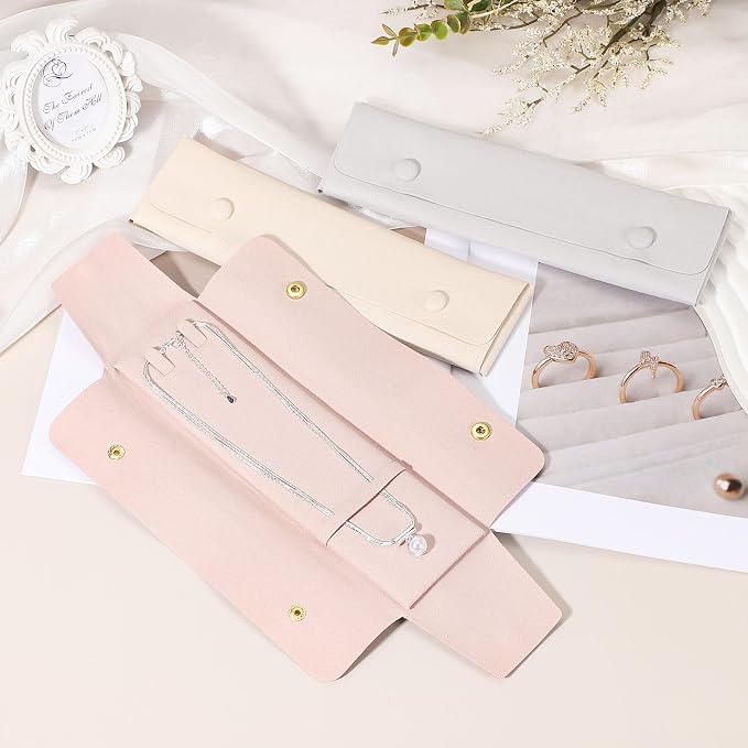 uxcell 3 Pcs Microfiber Necklace Travel Case, Necklace Pouch Storage Bag - Image 3
