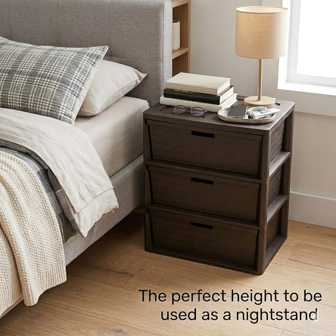 3 Drawer Wide Weave Storage Tower, Modern Style Decorative Freestanding Storage - Image 9