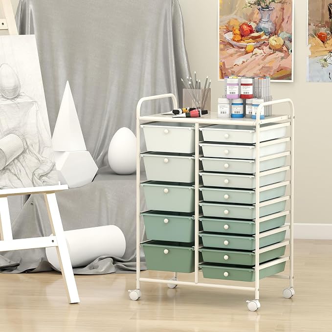 Giantex 15 Drawers Rolling Cart, Classroom Organizers, Storage Cart - Image 2