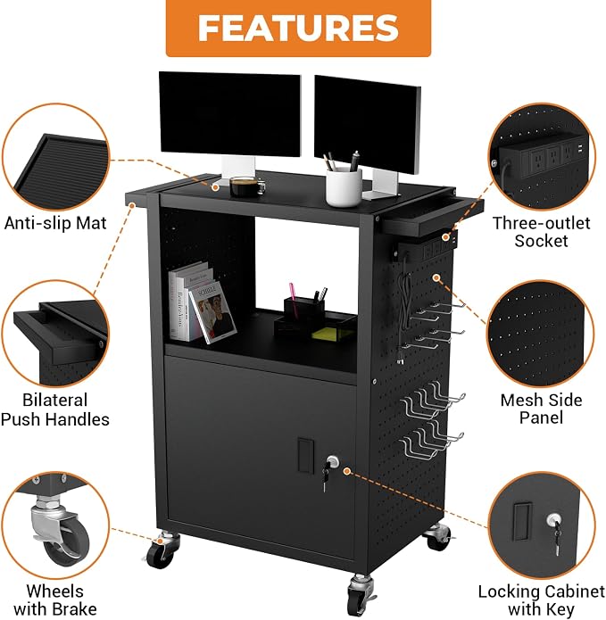 Mobile AV Cart with Push Handles, Heavy Duty Rolling Media Cart with Customized - Image 3