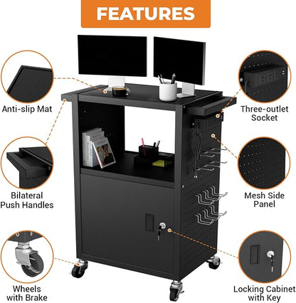 Mobile AV Cart with Push Handles, Heavy Duty Rolling Media Cart with Customized - Image 3