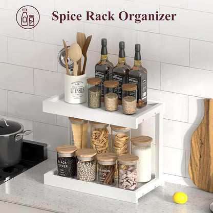 MARTY 2 Tier 15.75"x8.9" Large Countertop Shelf Organizer Spice Rack, Coffee - Image 2