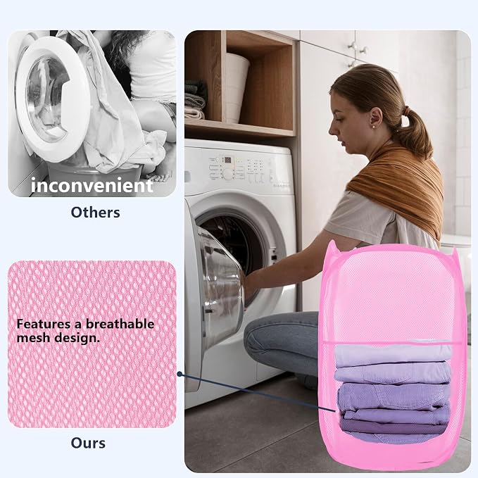 Pop Up Laundry Hamper, Mesh Laundry Basket Collapsible, Foldable Hamper - Image 5