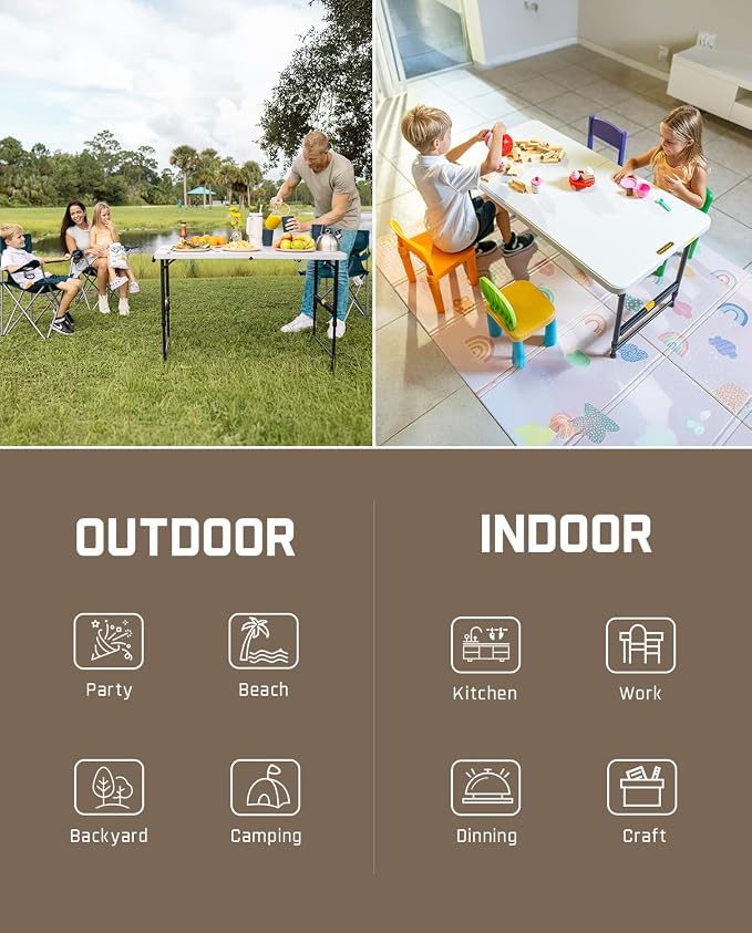 FanttikOutdoor 4ft Portable Folding Table, One-Handed Height Adjustment - Image 8