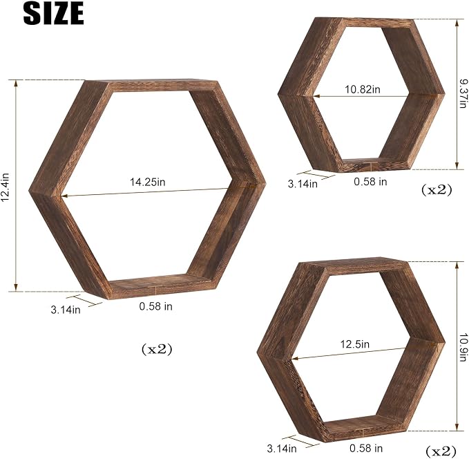 NOVIMANGO Honeycomb Floating Shelves Set of 6, Hexagon Floating Shelves | - Image 3